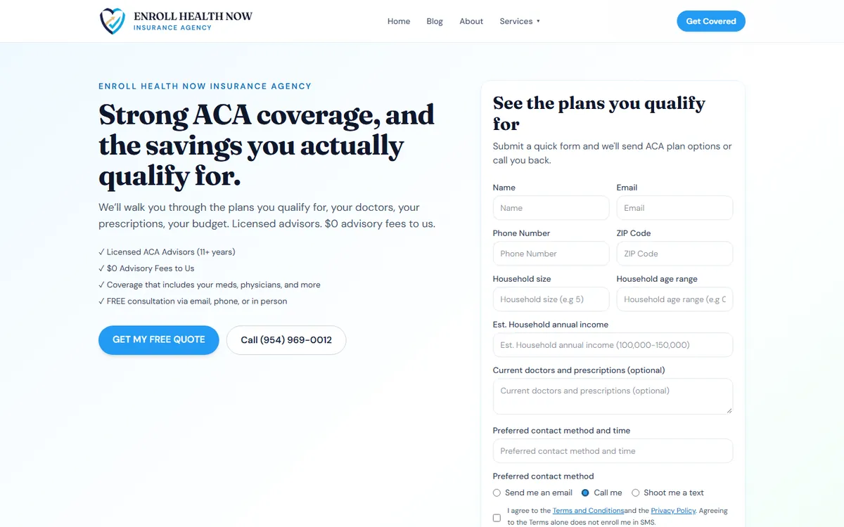 Enroll Health Now website